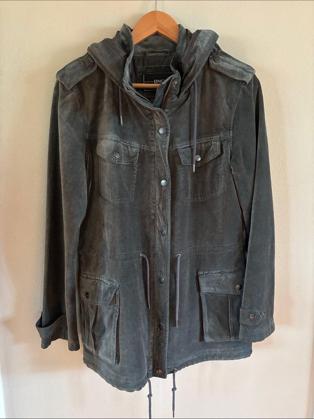 BNCI Women's Hooded Utility Jacket in Charcoal Gray